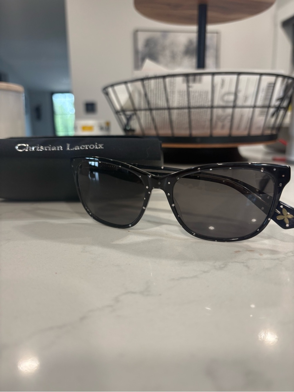 Christian Lacroix Black Cat-Eye Sunglasses with Silver Stud Accents